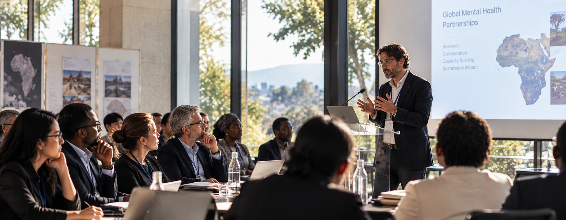 A speaker presenting to an international audience of researchers